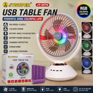JY Super JY-2570 Professional 6 Battery Rechargeable Portable Table Fan