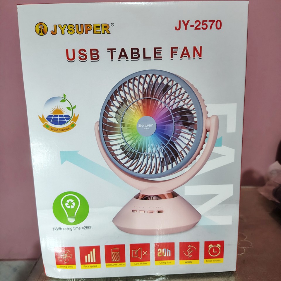 JY Super JY-2570 Rechargeable Fan - Pink