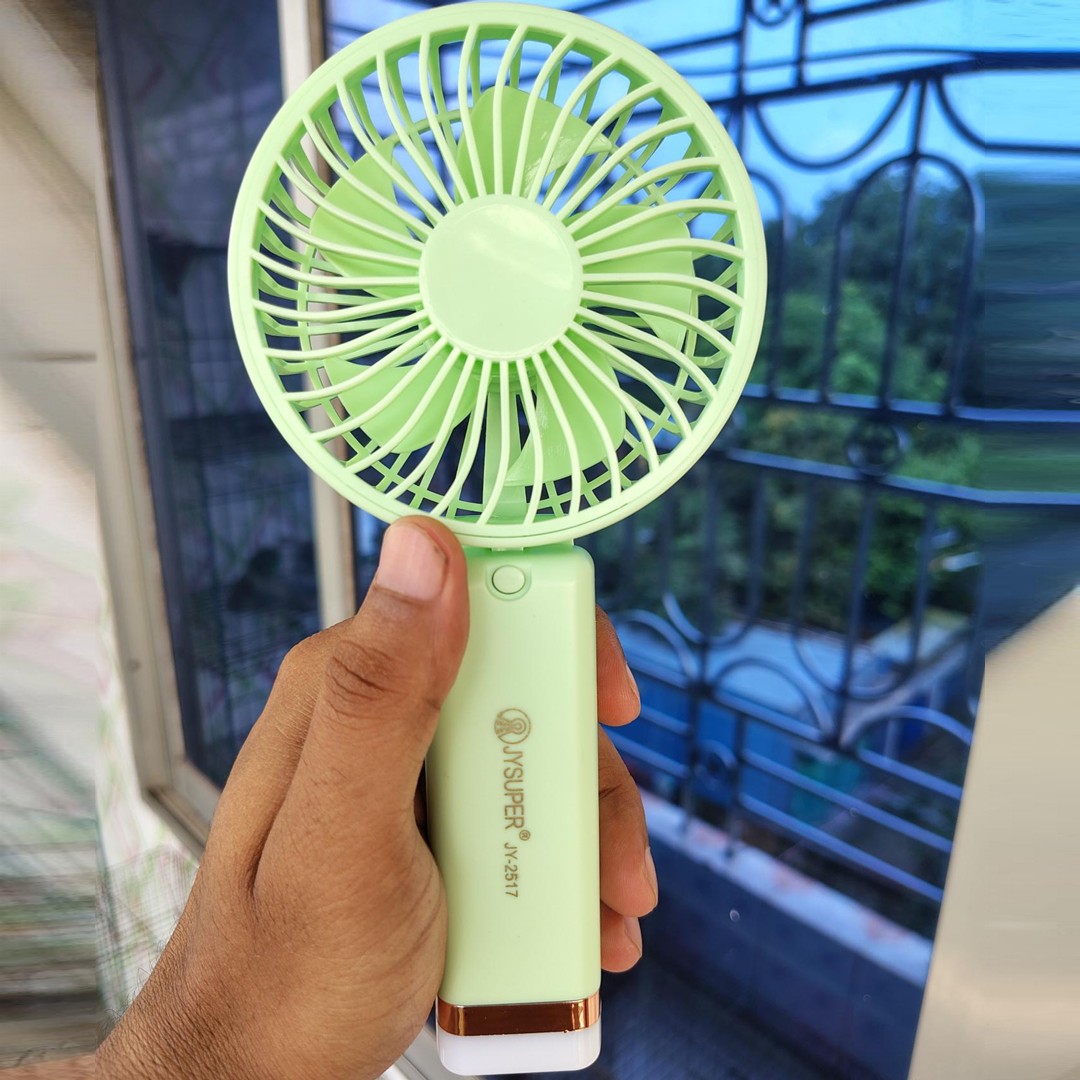 JY-2517 Rechargeable Mini Foldable Hand Fan with LED light- Light Green Color